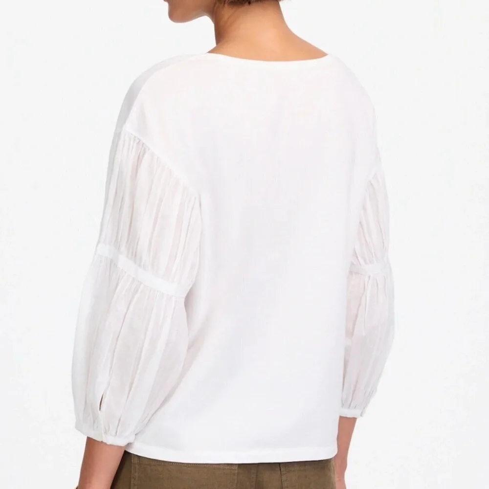 Madewell women’s Puff-Sleeve Drop-Shoulder Knit Oversized Top white Size XXS NWT